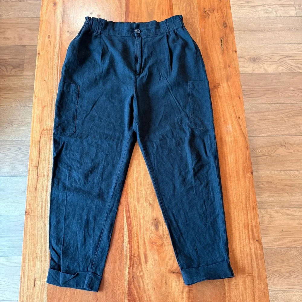 Zara Women's Black Linen Trousers Size‎ 6
